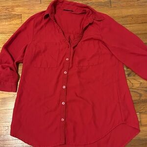 Red Button-Up Blouse